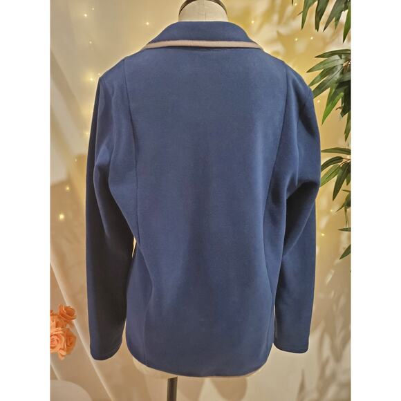 Lands End Nautical Fleece Blazer Jacket Womens Size M 10-12 Blue Anchor Buttons - Picture 3 of 10